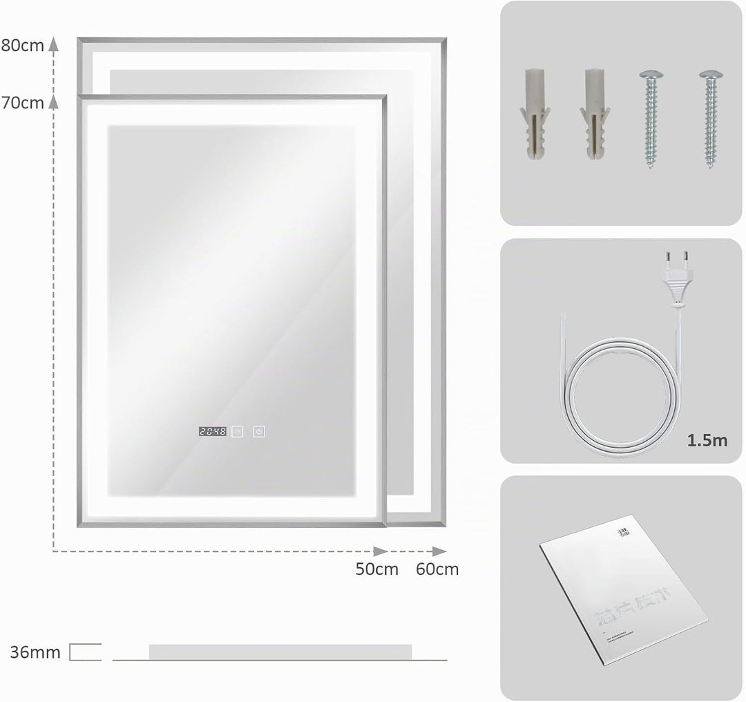 YOURLITE Spiegel mit Beleuchtung, 70x50cm, Badspiegel mit Beleuchtung Touch-Schalter, LED Spiegel mi