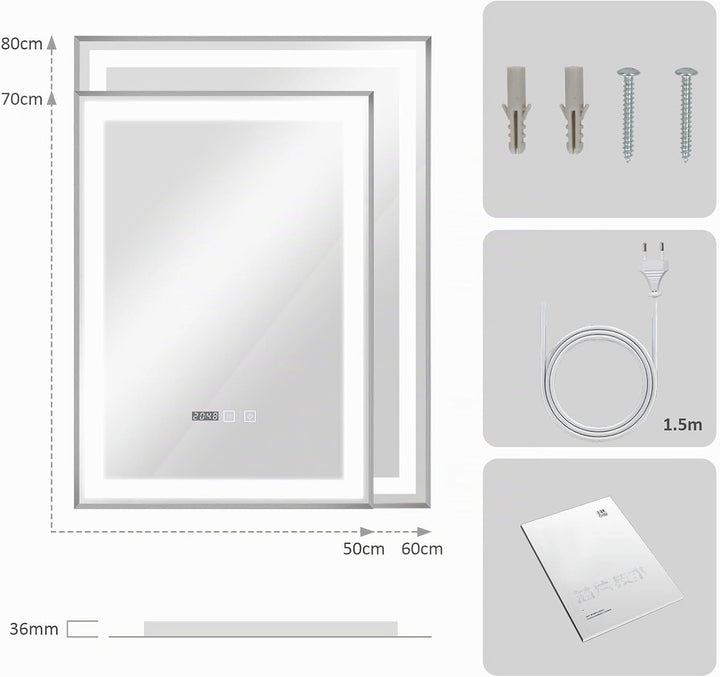 YOURLITE Spiegel mit Beleuchtung, 70x50cm, Badspiegel mit Beleuchtung Touch-Schalter, LED Spiegel mi