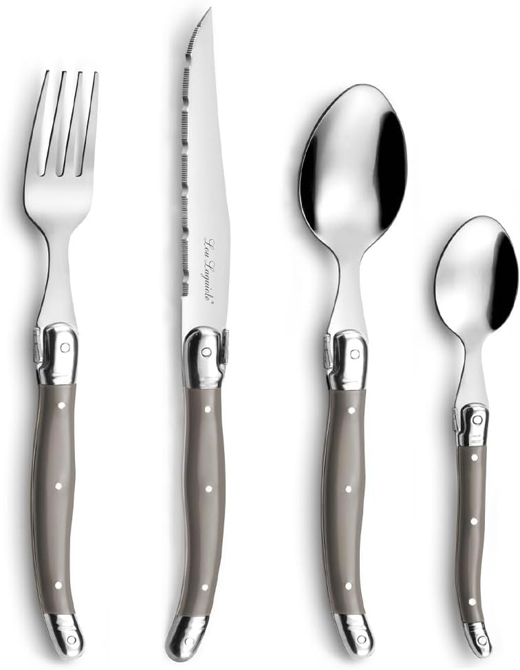LOU LAGUIOLE TRADITION Steakmesser Besteck Set 24-teilig | Steakbesteck mit Tradition und Stil | Gri