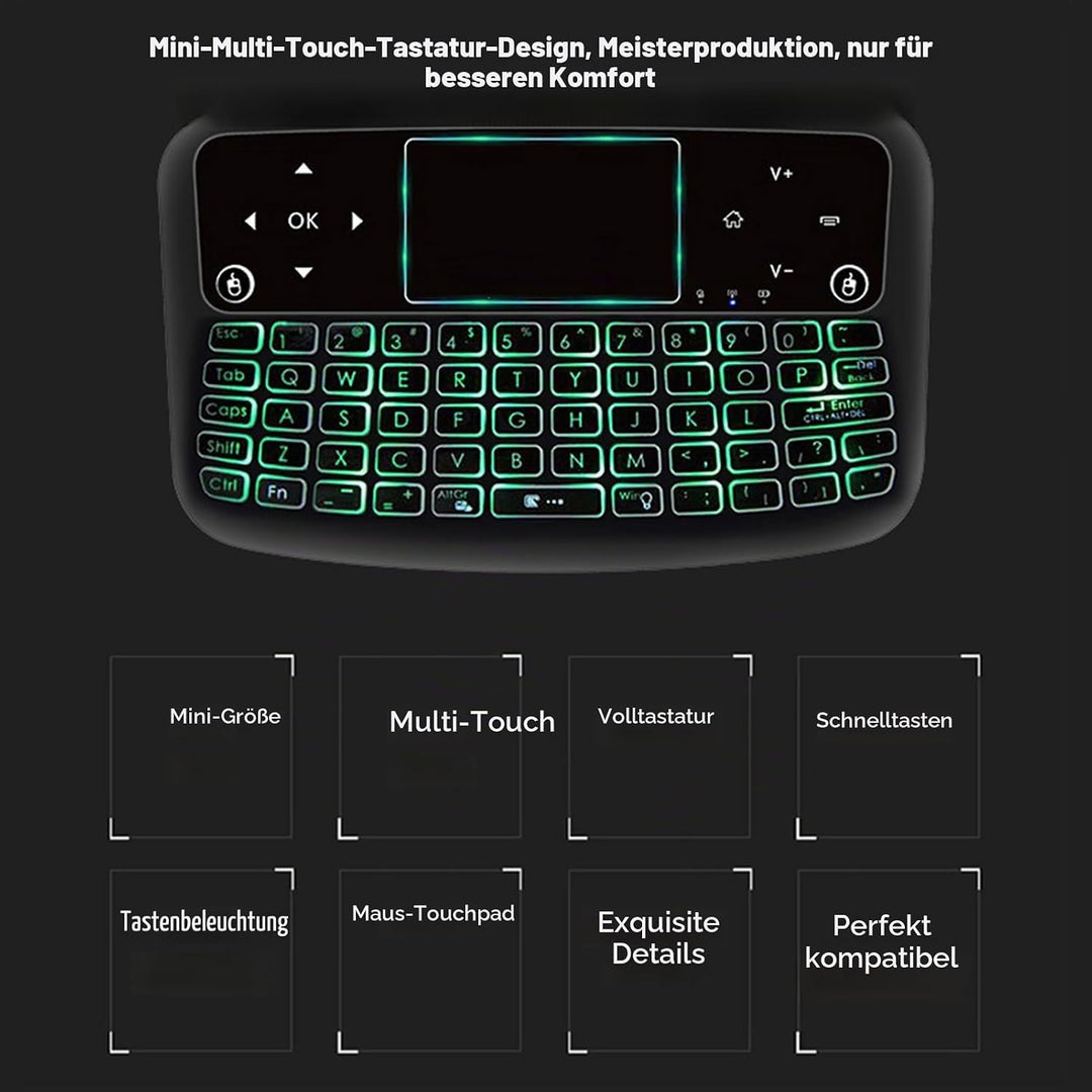 Denash 2,4 GHz Wireless-Tastatur, Hintergrundbeleuchtung Touchpad-Tastatur Fernbedienung Maus-Tastat
