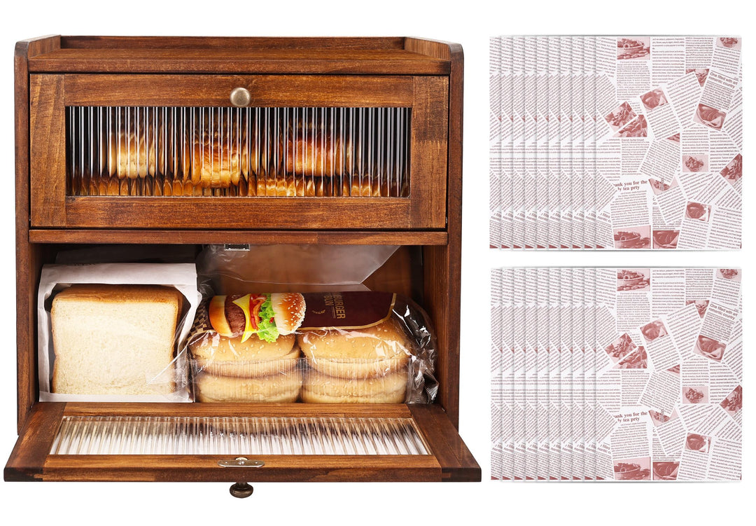 Brotkasten Holz, 2 Etagen Gross Brotbox mit Belüftungsloch, Längere Frische & Einfache Pflege, Küche