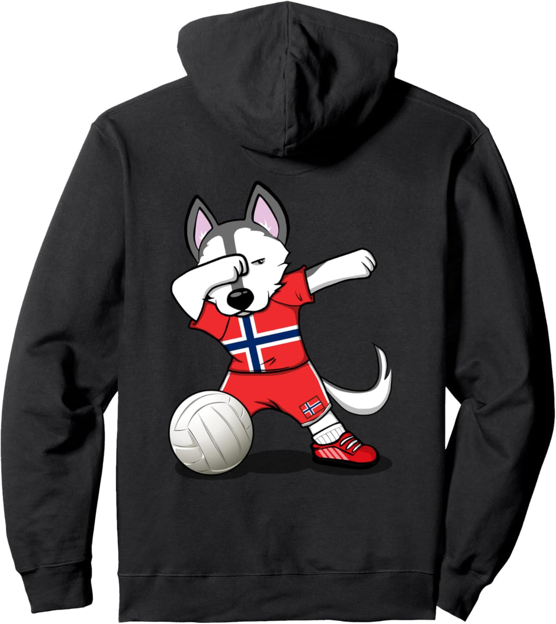 Dabbing Husky Hund Norwegen Volleyball - Norwegische Flagge Pullover Hoodie