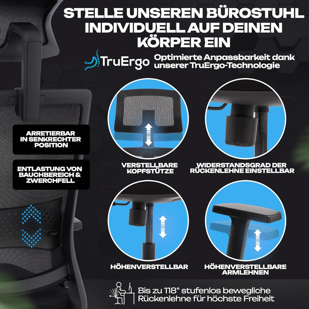 VALKENSTOL M2 Ergonomischer Bürostuhl 150 kg Schreibtischstuhl Ergonomisch [Max Bewegungsfreiheit] B