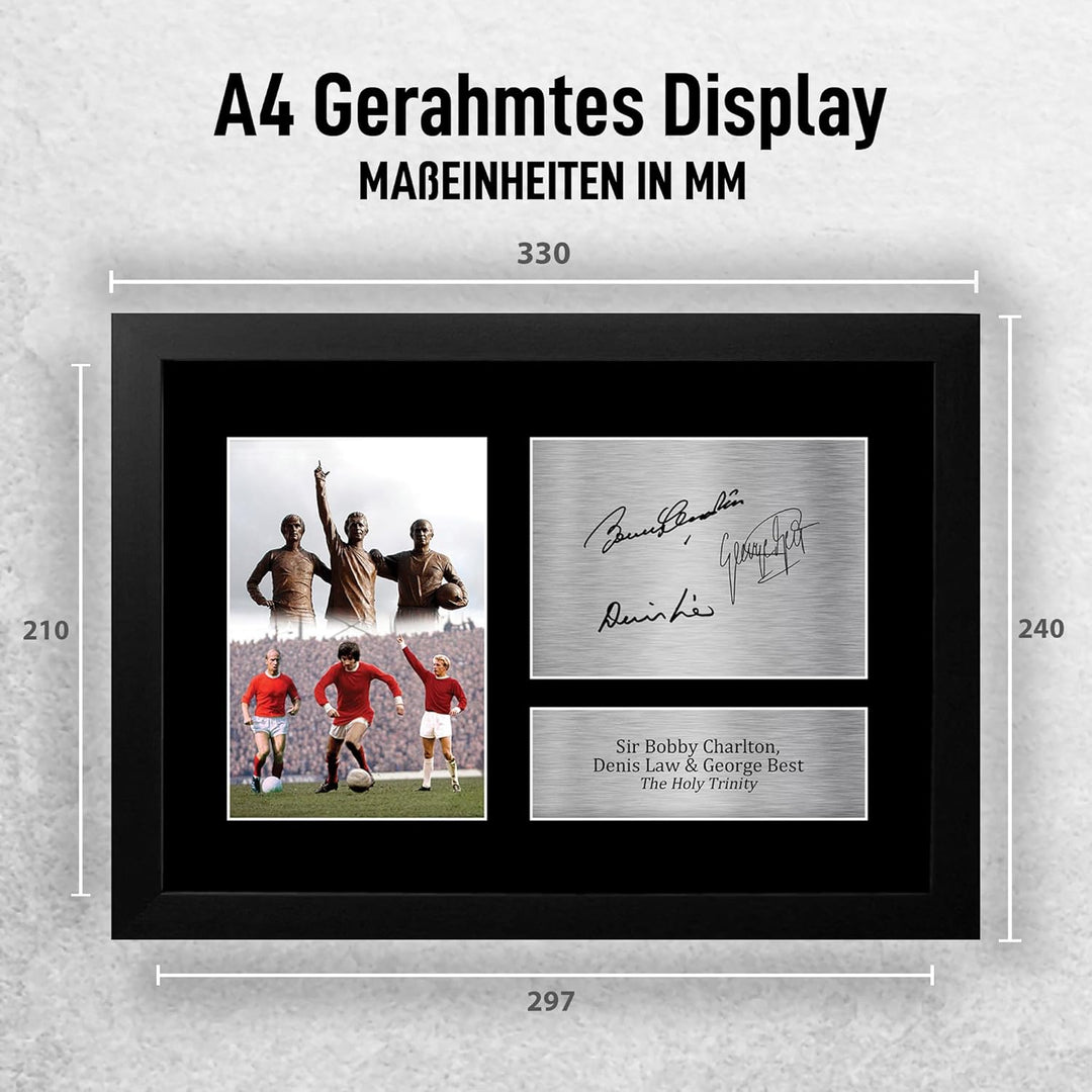 HWC Trading Denis Law, George Best & Bobby Charlton A4 Gerahmte Signiert Gedruckt Autogramme Bild Dr