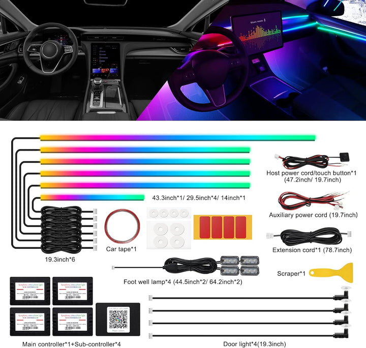 Dreamcolor Acrylic Interior Car LED Strip Light with Wireless APP, RGB 14 in 1 with 175 inches 593 L