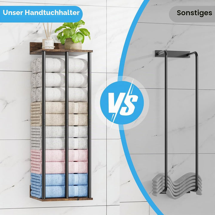 Handtuchhalter Wand Rustikal, Grosse Kapazität Badezimmer Organizer für gerollte Handtücher & Handtu