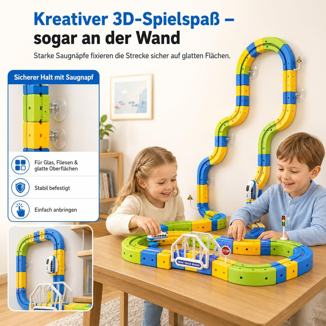 224 PCS Eisenbahn Kinder Elektrisch Cube Track Set, 3D Strecke Flexible Rennstrecke DIY Motorisierte
