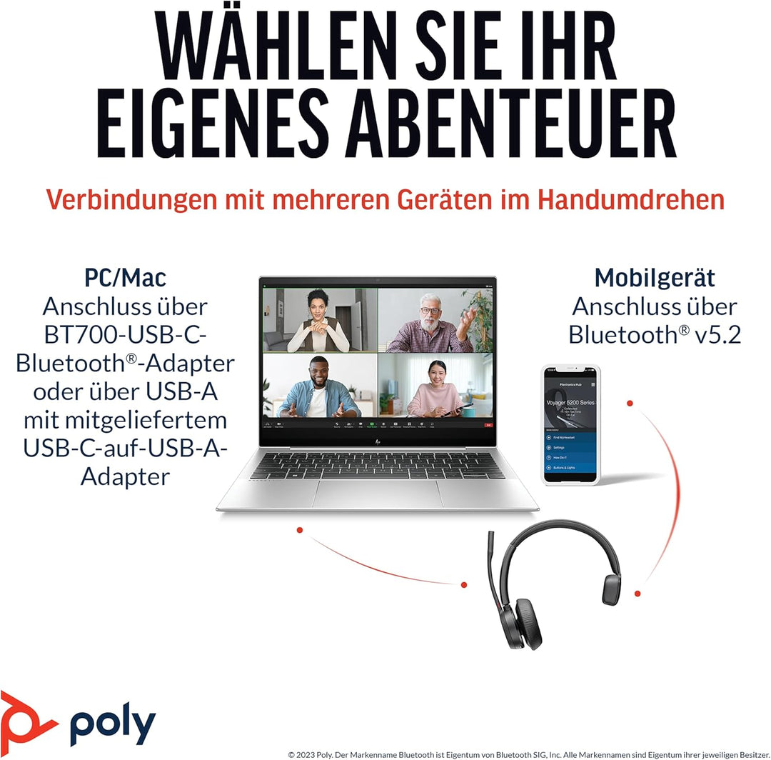 Schnurloses Headset Poly Voyager 4310 UC – Ein-Ohr-Bluetooth-Headset mit Noise Cancelling-Mikrofonar