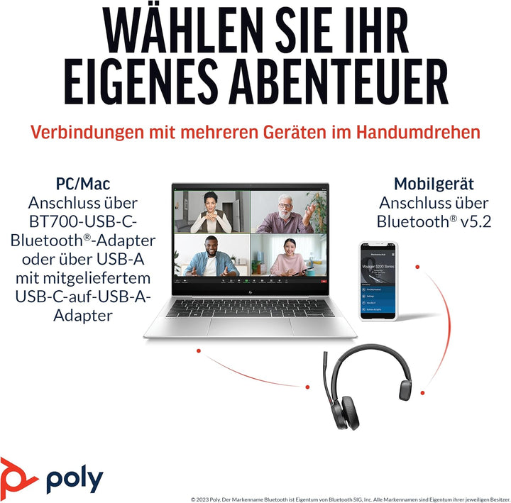 Schnurloses Headset Poly Voyager 4310 UC – Ein-Ohr-Bluetooth-Headset mit Noise Cancelling-Mikrofonar
