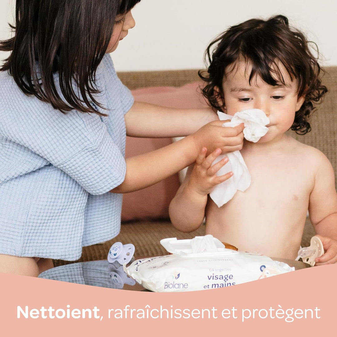 BIOLANE - Babytücher für Gesicht und Hände – 6 Packungen – 384 Tücher (6 x 64 cm) – reinigt und schü