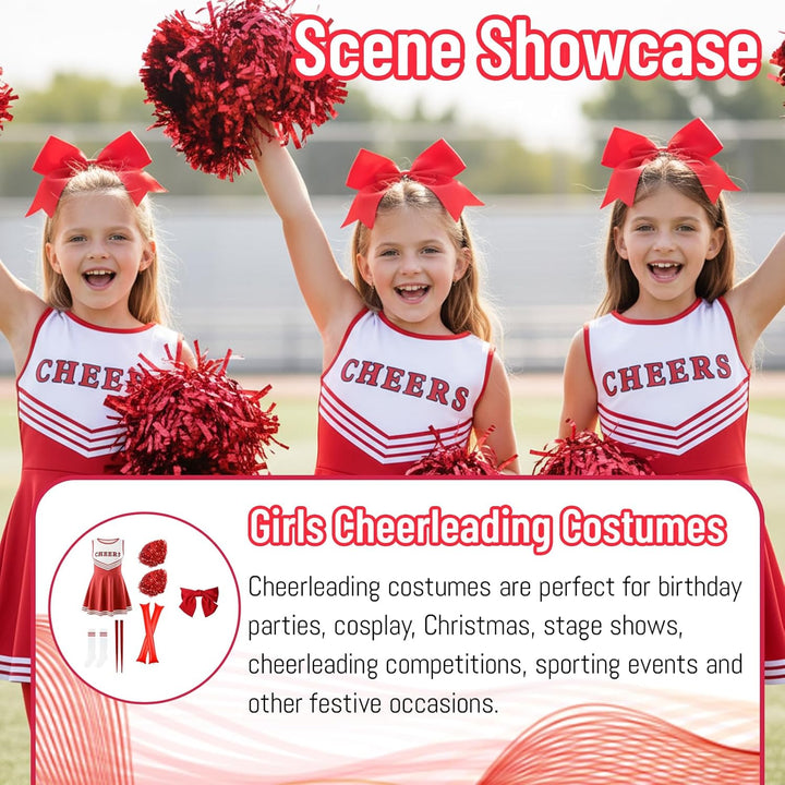 Cheerleader Kostüm Kinder, Cheerleading Outfit, 10 Stück Faschingskostüme Kinder für Komplettes Set