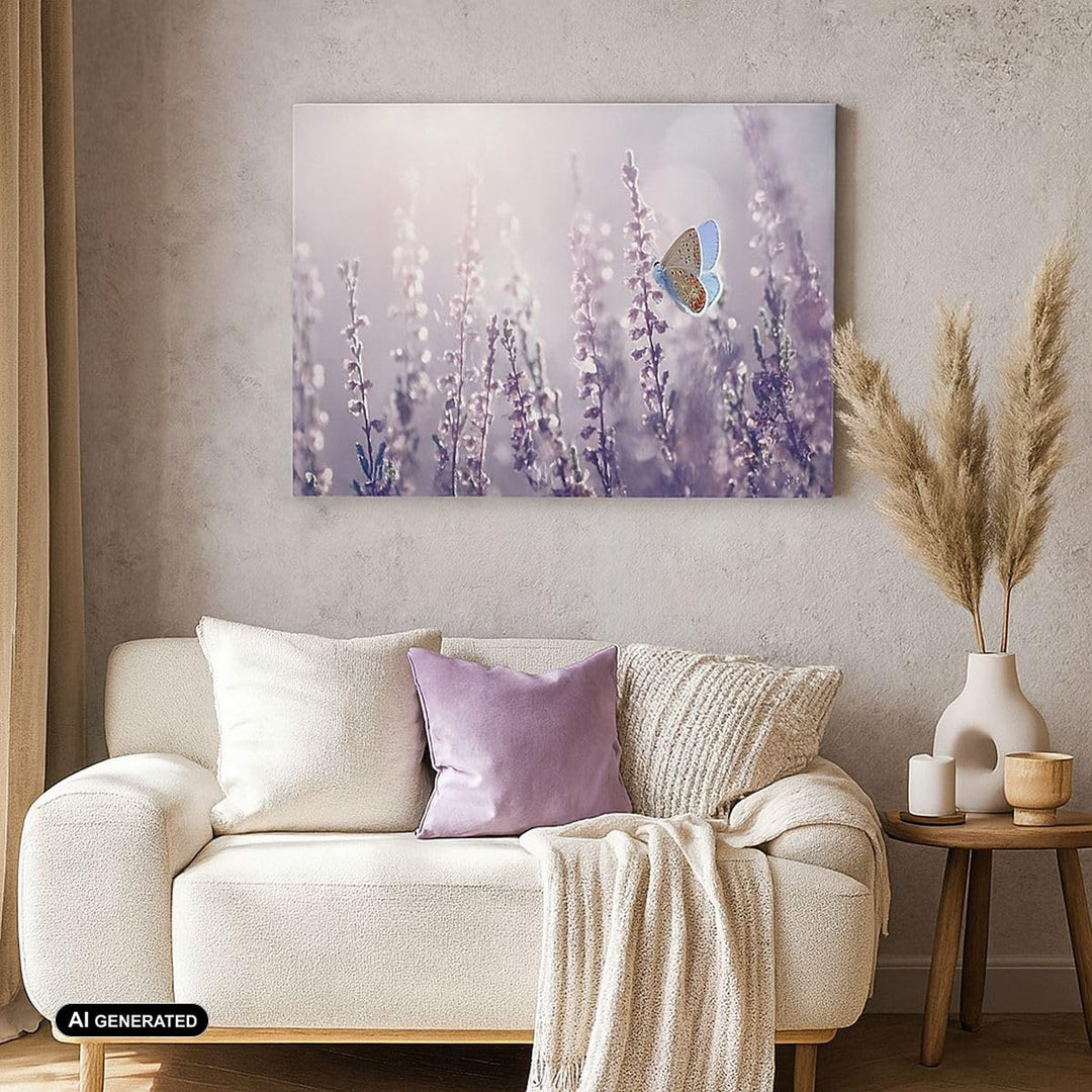 Bilder auf Leinwand 100x70cm Leinwandbild Schmetterling Wiese Blume Gross Wanddeko Bild Schlafzimmer