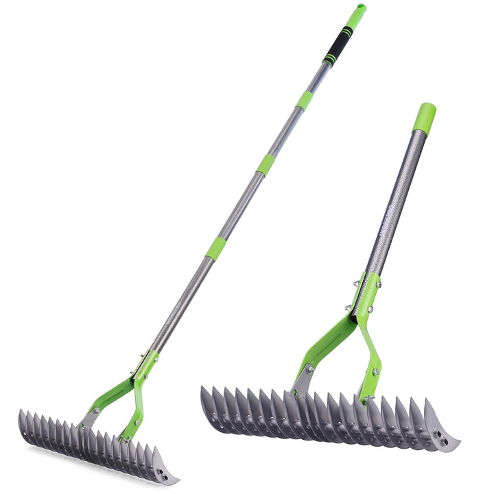 WORKPRO Laubrechen mit Stiel, 38cm Arbeitsbreite Rechen für Garten, Verstellbarer Griff 102–178 cm,
