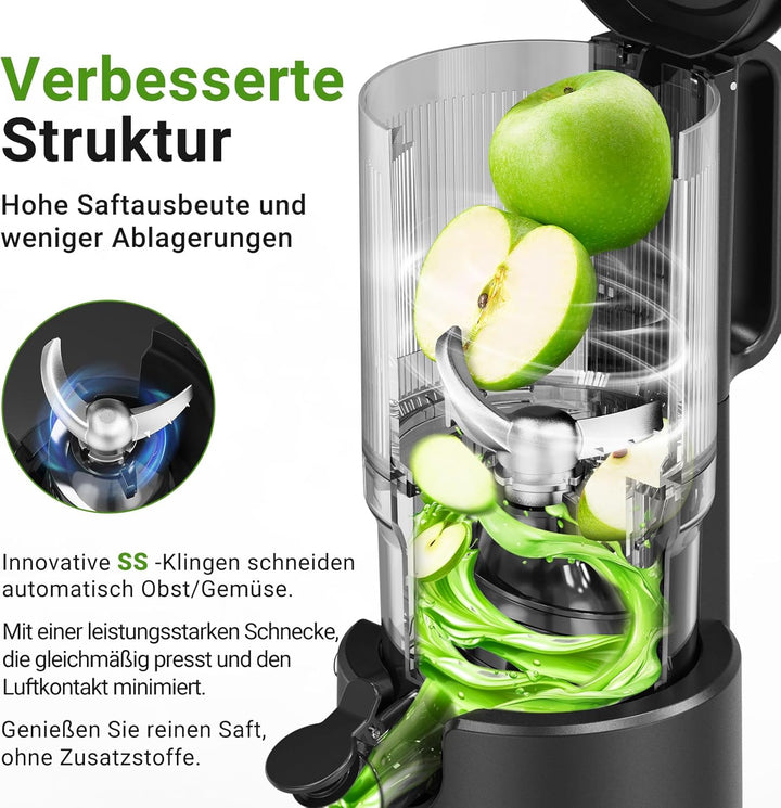 AOBOSI Slow Juicer 126MM Super Large Feed Chute for Whole Fruits and Vegetables, Kauender Entsafter