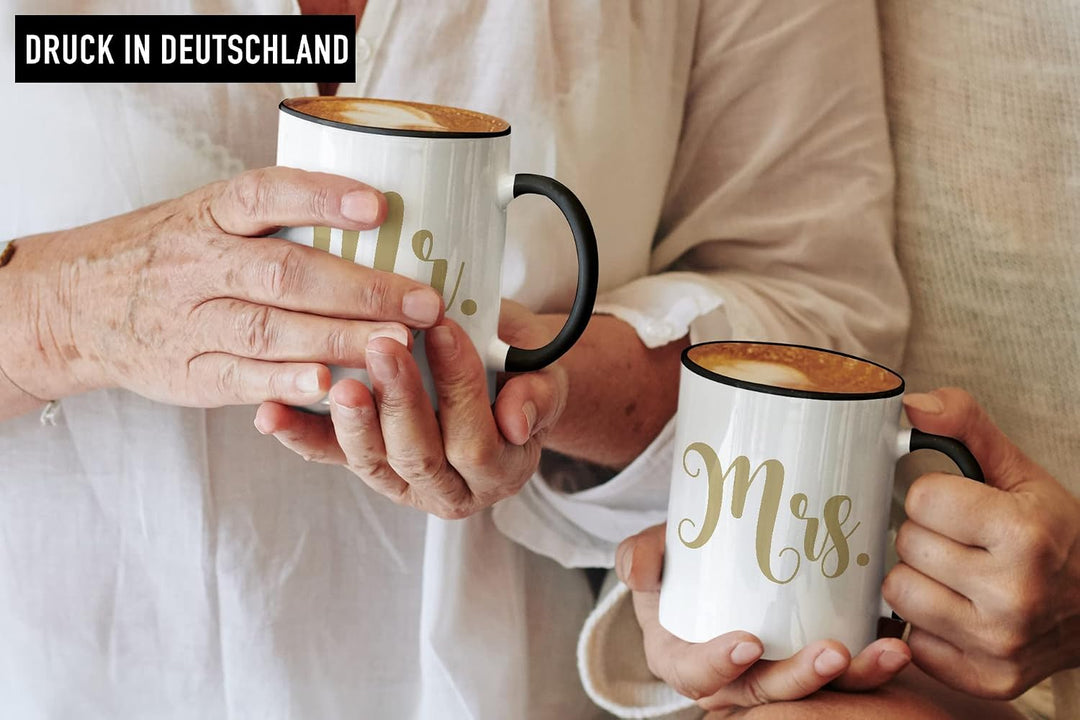 Trendation - Partnertassen Mr Mrs Tassen Set Geschenk Sie und Ihn Liebe Valentinstag Kaffeetassen Lu