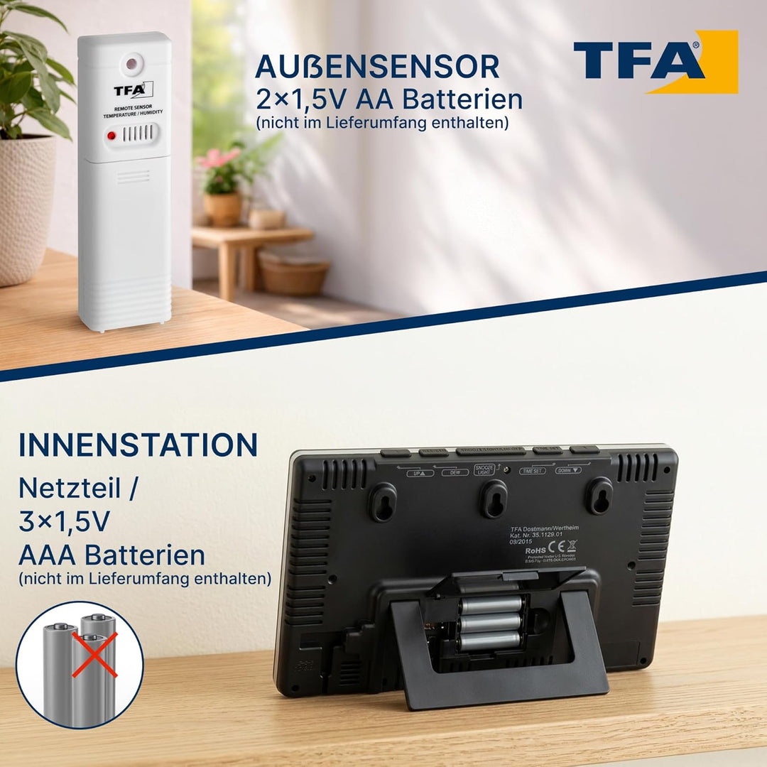 TFA Dostmann Spring Wetterstation, für Innen und Aussen, Funk Aussensensor misst Luftfeuchtigkeit, T