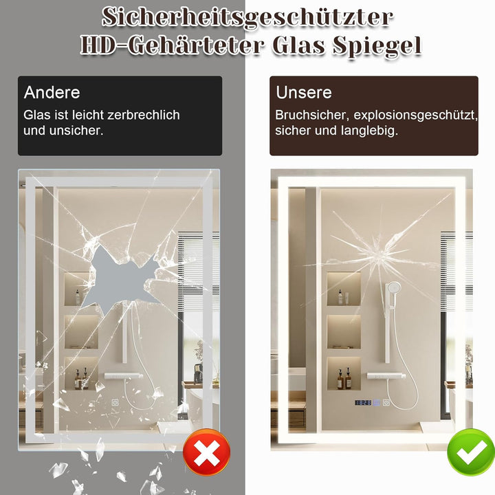 Spiegel Bad Badspiegel mit Beleuchtung - LED Badezimmerspiegel 50x70 cm Wandspiegel Badezimmer IP44