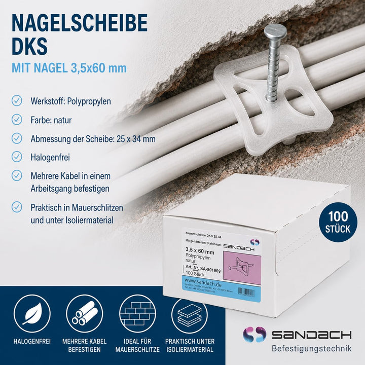 SD ProfiLine Nagelscheibe, 3,5 x 60 mm, mit Nagel, 100 Stück, 3,5 x 60 mm