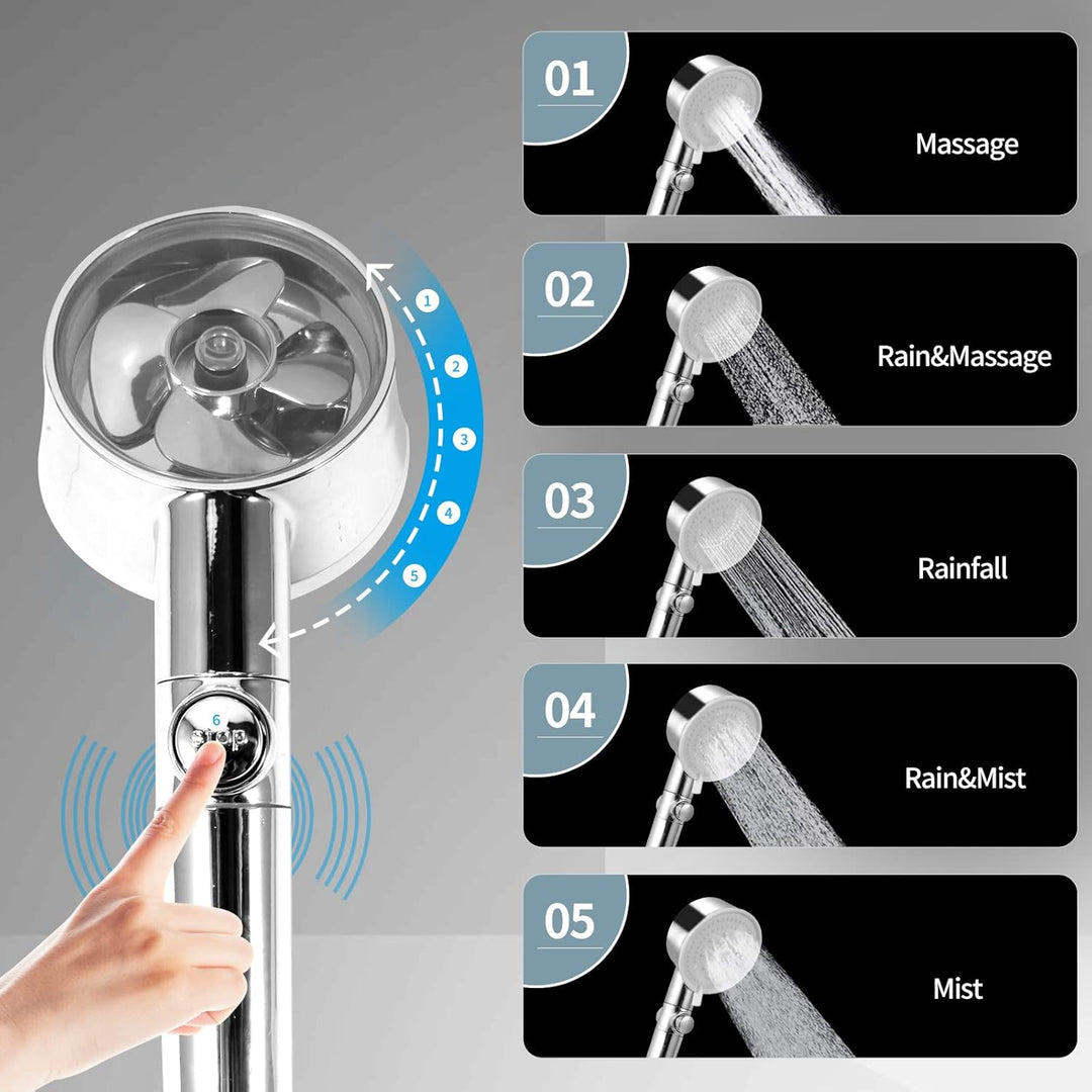 Duschkopf Handbrause mit Filter 360° Rotierende Wassersparender Hochdruck, 5 Strahlarten und Stop Ta
