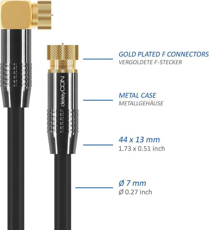 deleyCON 12,5m SAT Antennenkabel Satellitenkabel Koaxialkabel - HDTV Full HD - F-Stecker 90° Grad Ge