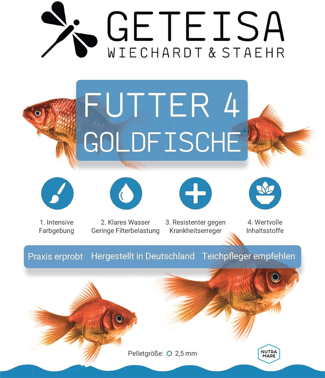 GETEISA Premium Goldfischfutter 1,5 kg - Hochwertige 2,5mm Teichpellets für Goldfische, Reich an Isl