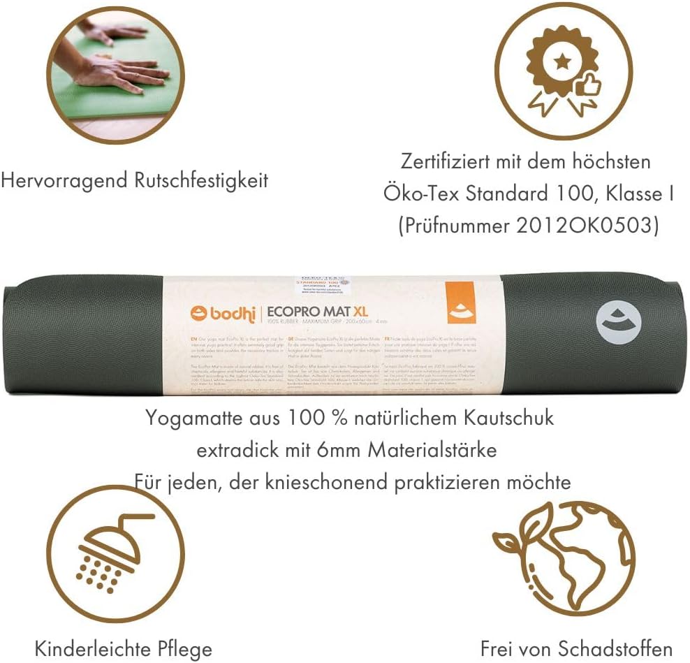Bodhi Yogamatte ECO PRO DIAMOND | Ultra Grip | Naturkautschuk | Ökologisch | Profi-Matte für Pilates