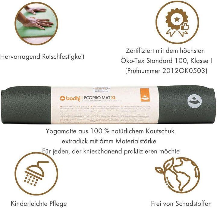 Bodhi Yogamatte ECO PRO DIAMOND | Ultra Grip | Naturkautschuk | Ökologisch | Profi-Matte für Pilates