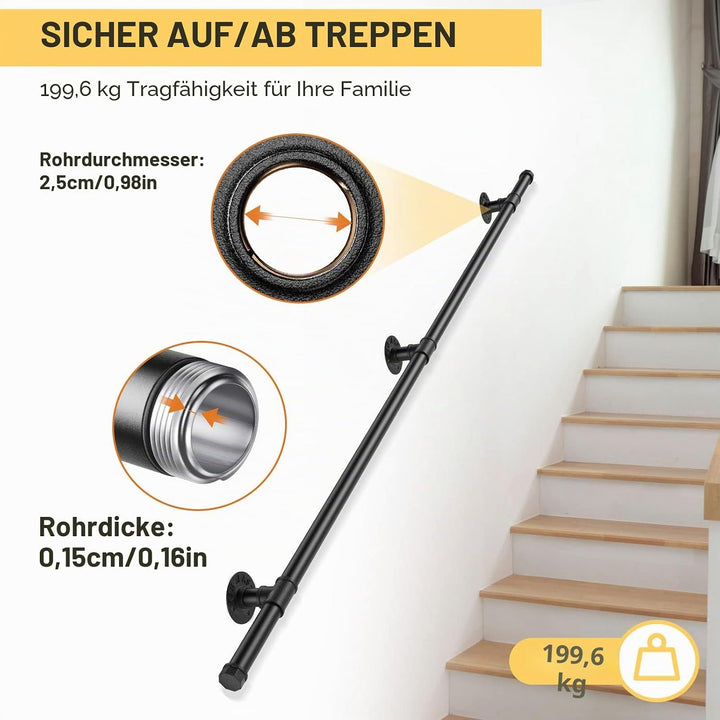 Handlauf für Treppen, Aomdom Handlauf Treppengeländer Innen und Aussen, Handlauf Schwarz mit Rutschf
