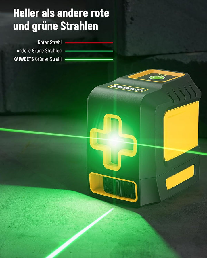 Kreuzlinienlaser Grün Selbstnivellierend, KAIWEETS T03 Laser-Wasserwaage (Arbeitsbereich: 30 m, Gena