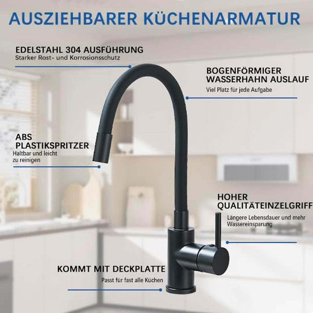 Niederdruck Armatur Küche Mischbatterie Küche für Boiler: Niederdruck Armatur Schwarz mit 360° Drehb
