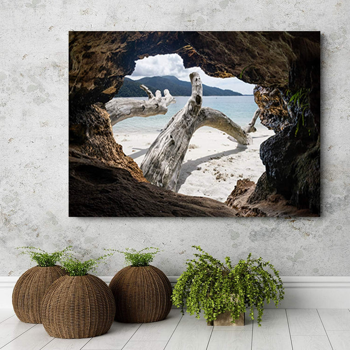 Feeby Wandbild Höhle Druckbild Leinwandbild Strand Beige 90x60 cm 90L x 60B cm M_15072, 90L x 60B cm