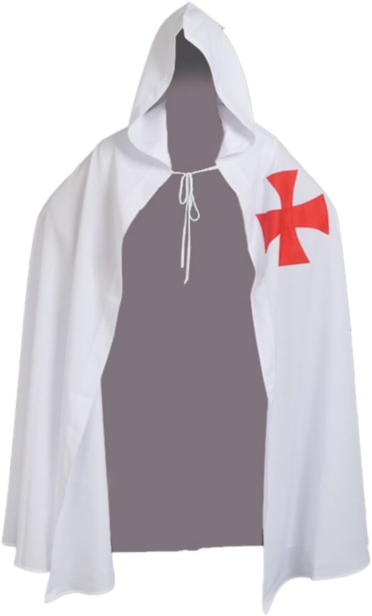 BLESSUME Mittelalter Ritter Kostüm Hospitaller Karneval LARP Weiss Cloak mit Kreuz (Weiss 1), Weiss