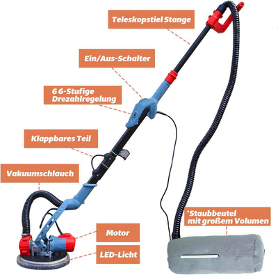 FANZTOOL 750 Watt Trockenbauschleifer mit intrigiertem Staubsauger Giraffe Deckenschleifer – Telesko