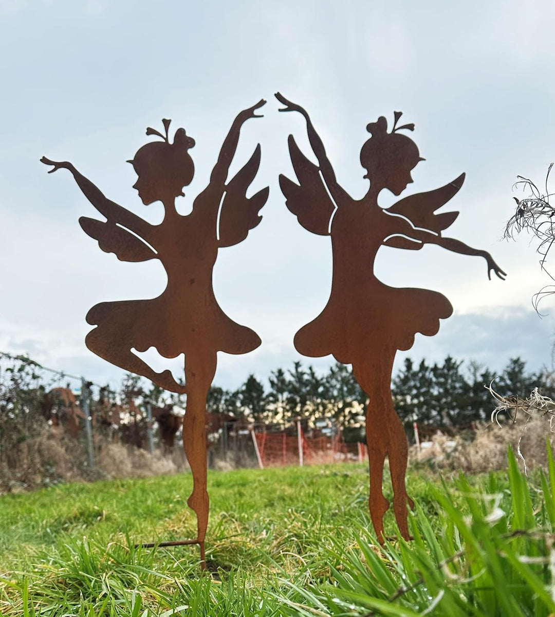 Gartenfigur Fee Ballerina Arme hoch 81cm zum Stecken Gartenstecker Edelrost Gartendeko Wetterfest Ro