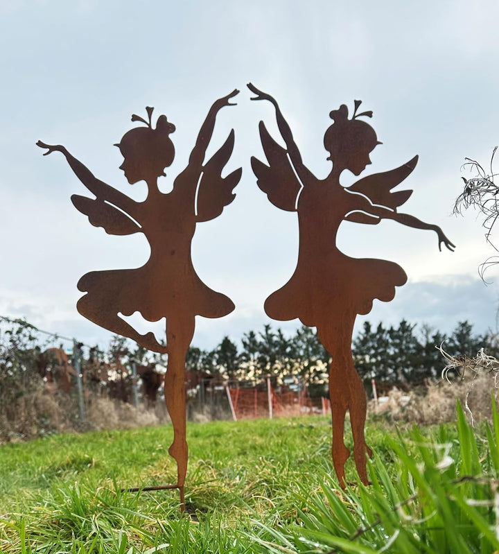 Gartenfigur Fee Ballerina Arme hoch 81cm zum Stecken Gartenstecker Edelrost Gartendeko Wetterfest Ro