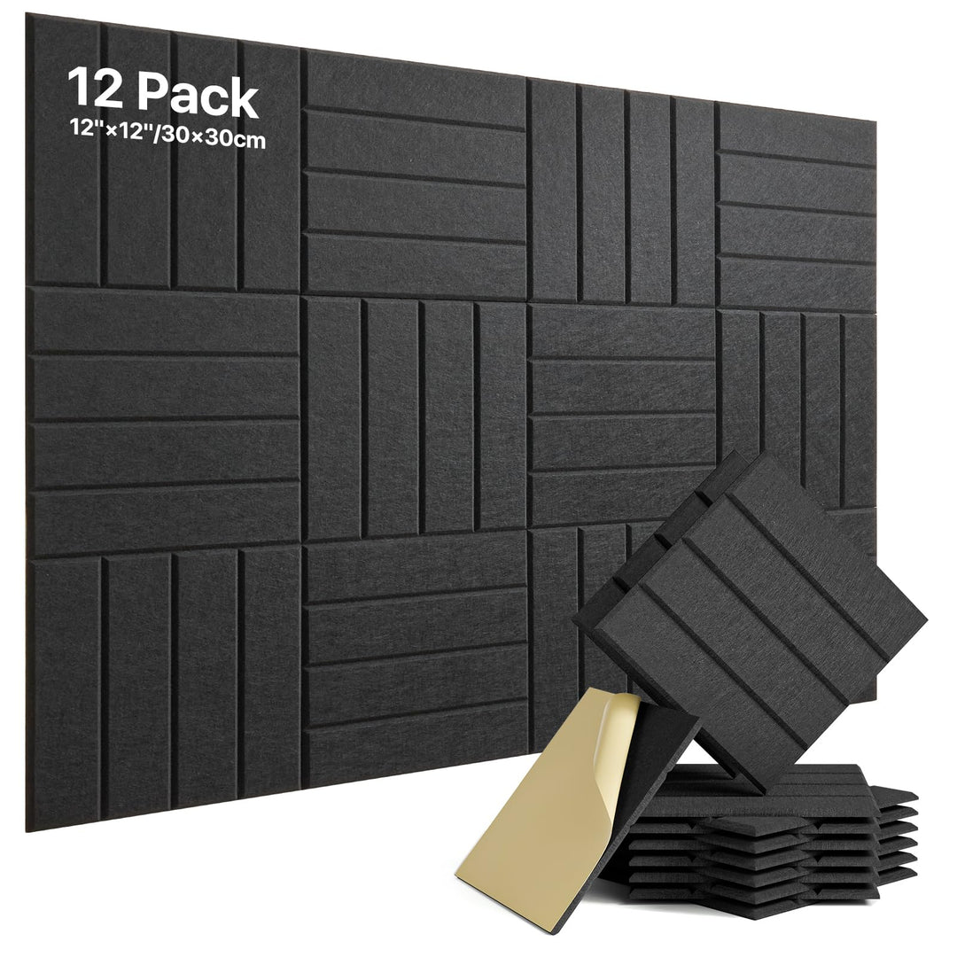 Soundsbay 12 Stück Akustikpaneele Selbstklebend, Akustikplatten aus Polyester zur Schalldämmung, 30×