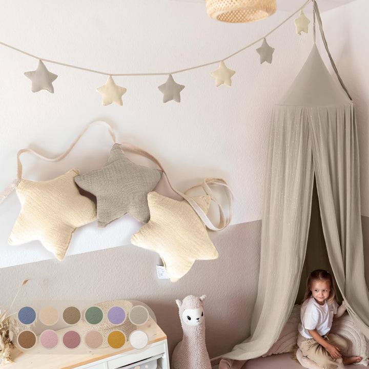 LILIMAUS Sternen Wimpelkette Stoff - 12 Farben - Kinderzimmer Deko - 100% Baumwolle Handmade - Musse