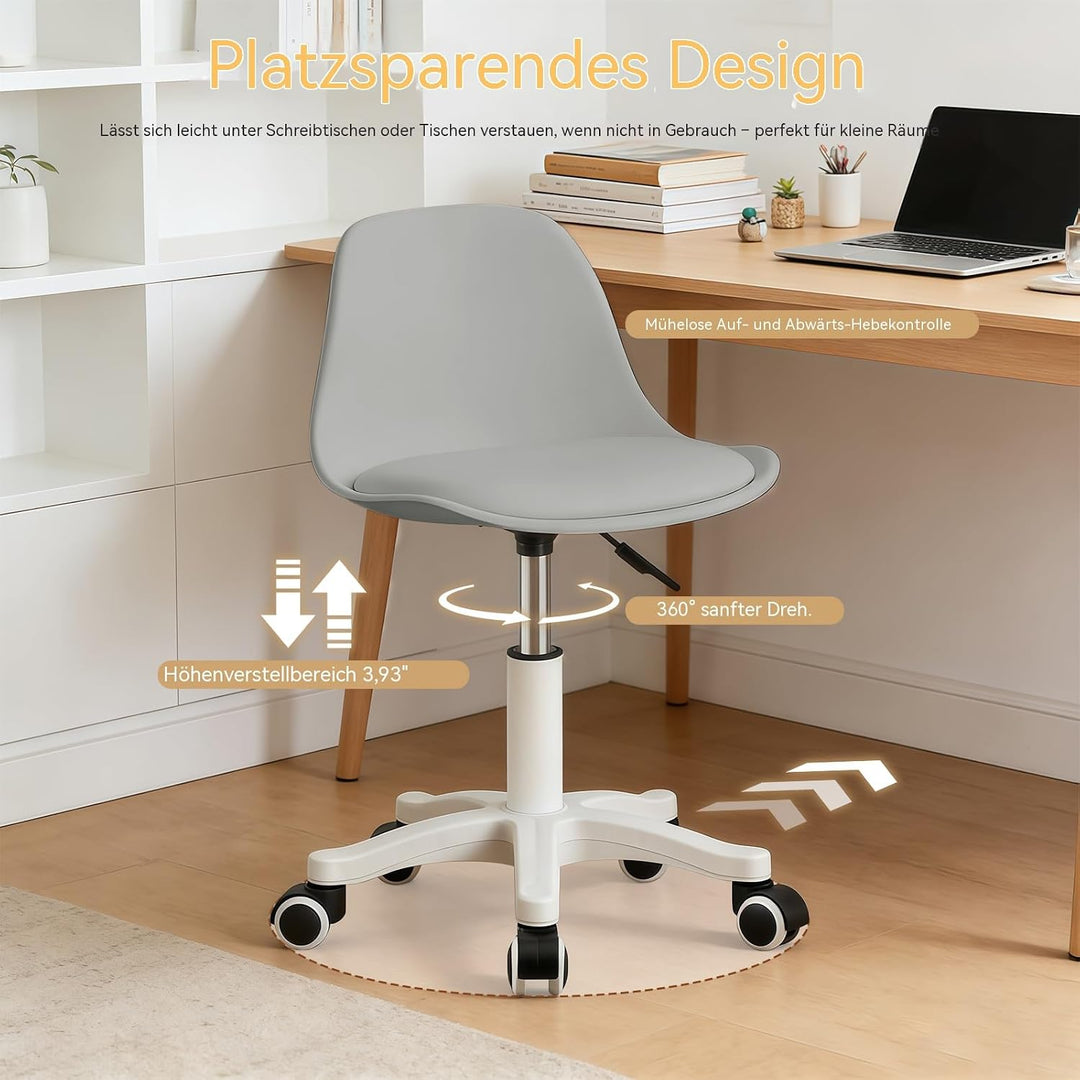 Kleiner Schreibtischstuhl ohne Armlehnen, höhenverstellbarer Home-Office-Stuhl für Jugendliche Grau