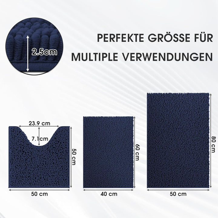 Badvorleger Set 3-Teilig-Weiches Badematten Set mit Rutschfester, Chenille Saugfähige Badteppiche Se