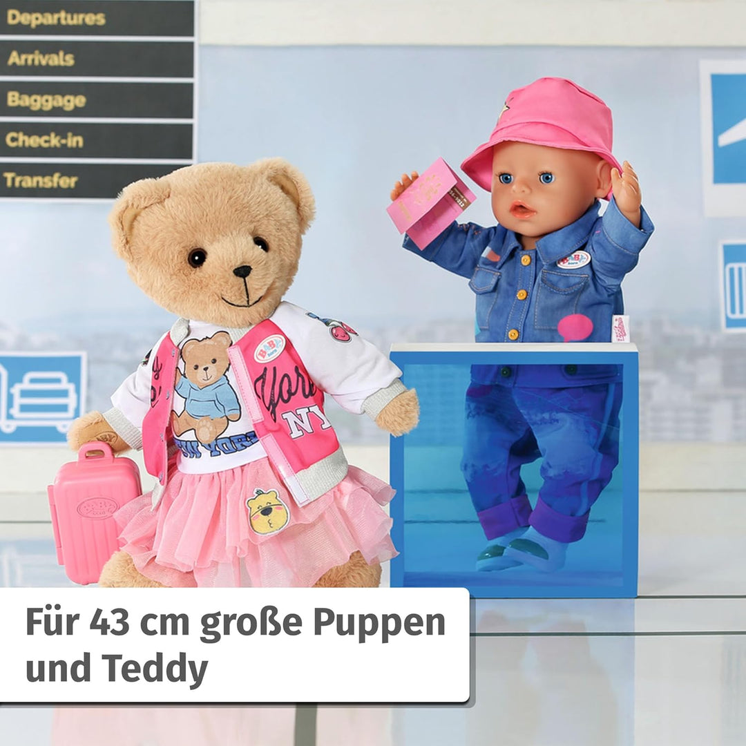 BABY born Deluxe Reiseoutfit mit Puppenkleid, Hut, Schuhen, Reisepass und Koffer für 43cm Puppen, 83