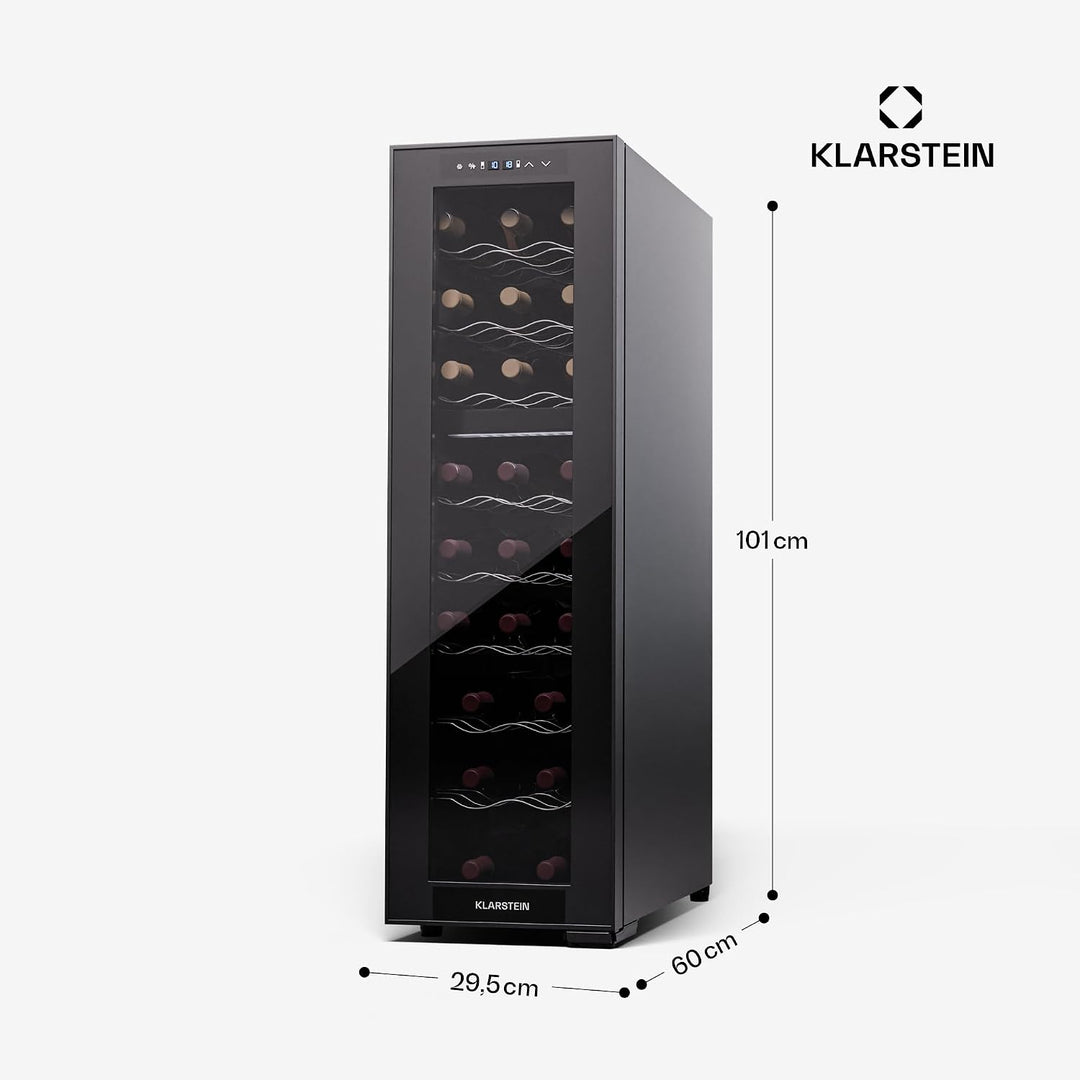 Klarstein Shiraz Weinkühlschrank Schwarz – 24 Flaschen, 2 Zonen | Getränkekühlschrank mit Glastür, f