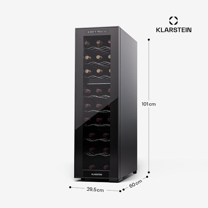 Klarstein Shiraz Weinkühlschrank Schwarz – 24 Flaschen, 2 Zonen | Getränkekühlschrank mit Glastür, f