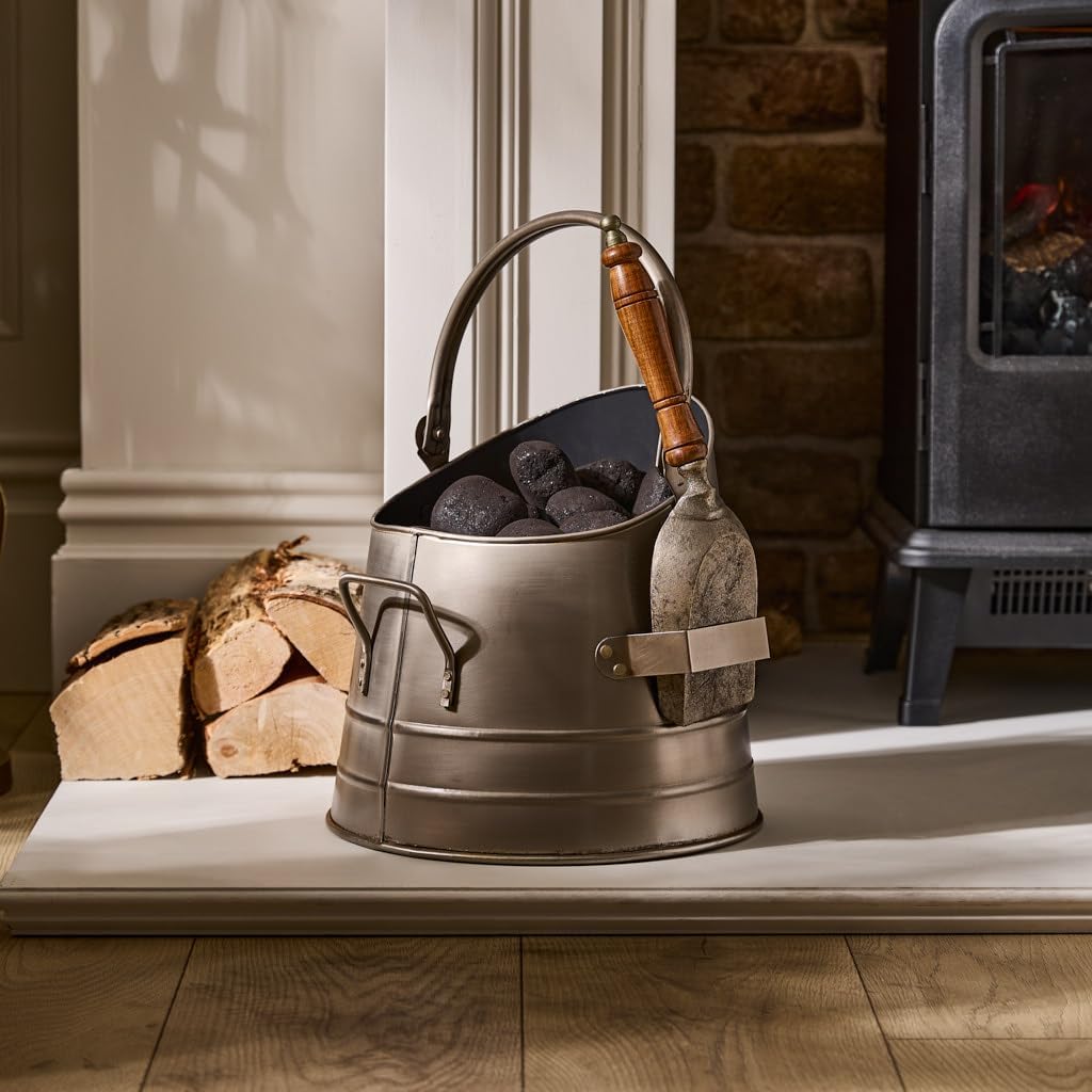 Antik Stil French Zinn Effekt Silber klein Kohlenschütte Eimer mit Schaufel – traditionellen Stil Co