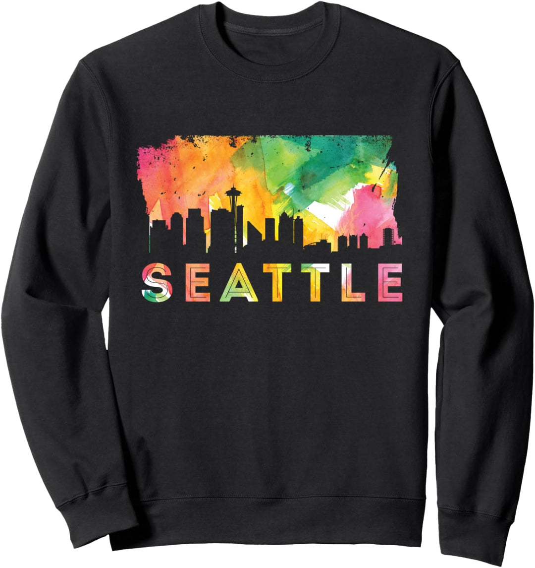 Seattle Skyline Aquarellfarbe – Washington USA Souvenir Geschenk Sweatshirt