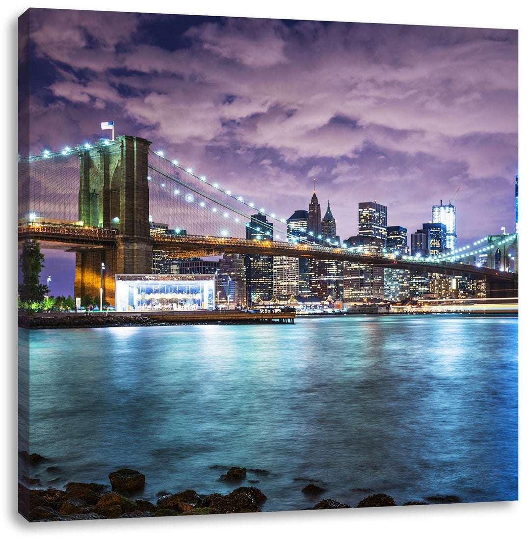 Skyline New York, Format: 70x70 auf Leinwand, XXL riesige Bilder fertig gerahmt mit Keilrahmen, Kuns