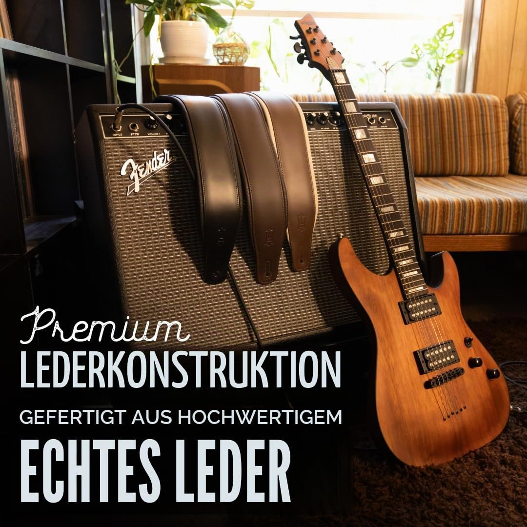 Levy's M26PD-BLK Gitarrengurt Top Grain Leather 3" - Black Schwarz, Schwarz
