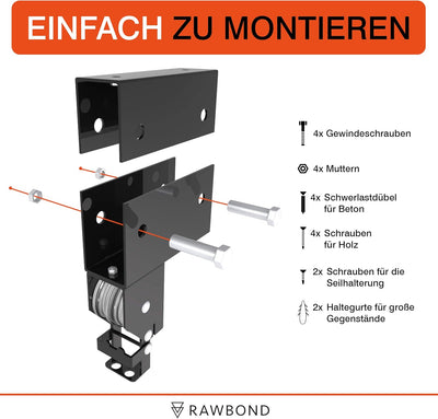 RAWBOND® Universal Deckenlift für bis zu 57 kg - Praktischer Fahrradlift mit Seilzug für deine Garag