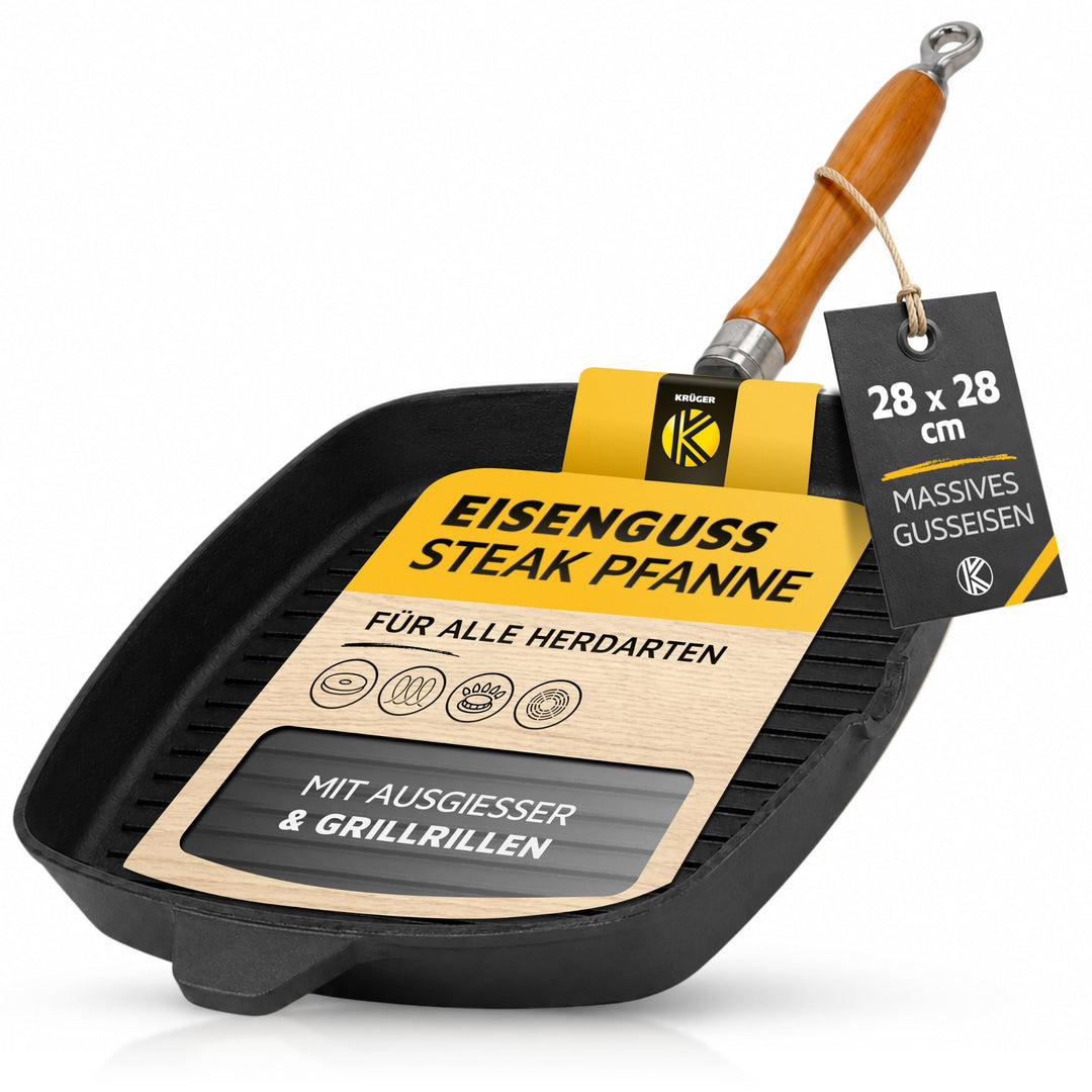 Eisenguss-Steakpfanne Rustica mit Rillenboden, 28 x 28 cm, Schwarz Rustica 28 x 28 cm Schwarz, Rusti