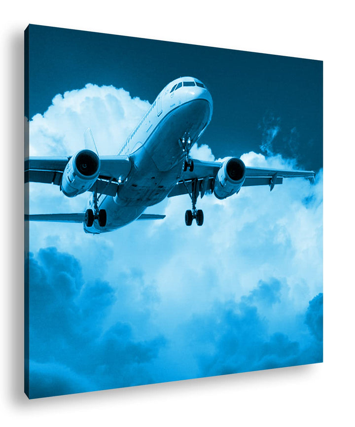 Flugzeit in den Wolken im Format: 60x60 Effekt: Zeichnung als Leinwandbild, Motiv auf Echtholzrahmen