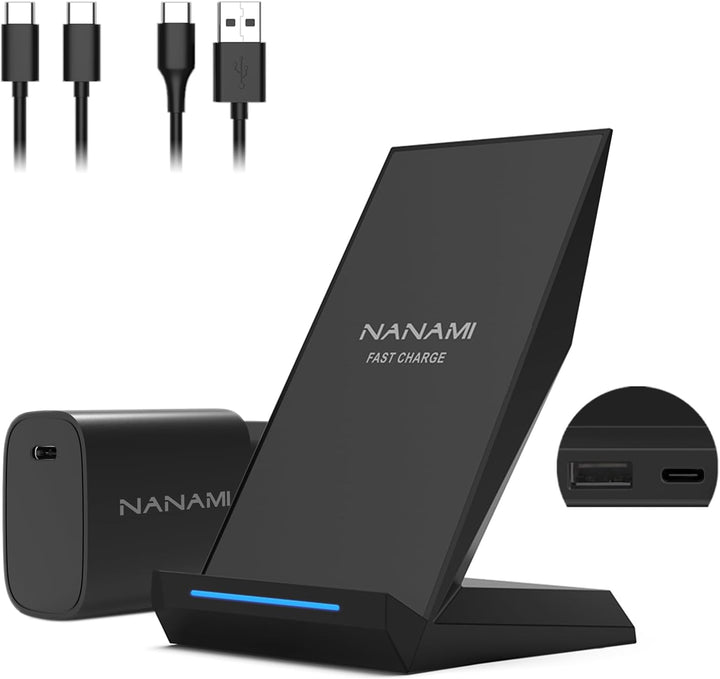 NANAMI Wireless Charger mit 30W USB-C Ladegerät - 2 in 1 Induktive Ladeständer mit Anschluss, Qi Kab